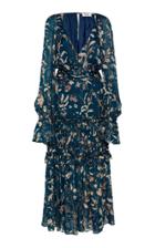 Amur Reah Printed Ruffled V-neck Silk Dress Size: 2