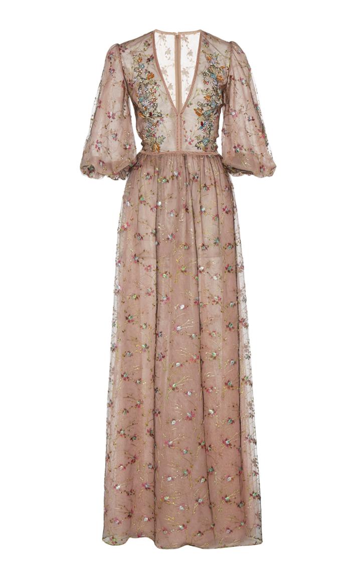 Costarellos Crystal Beaded Tulle Gown