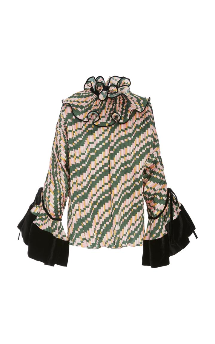 Tory Burch Ruffled Velvet-trimmed Blouse