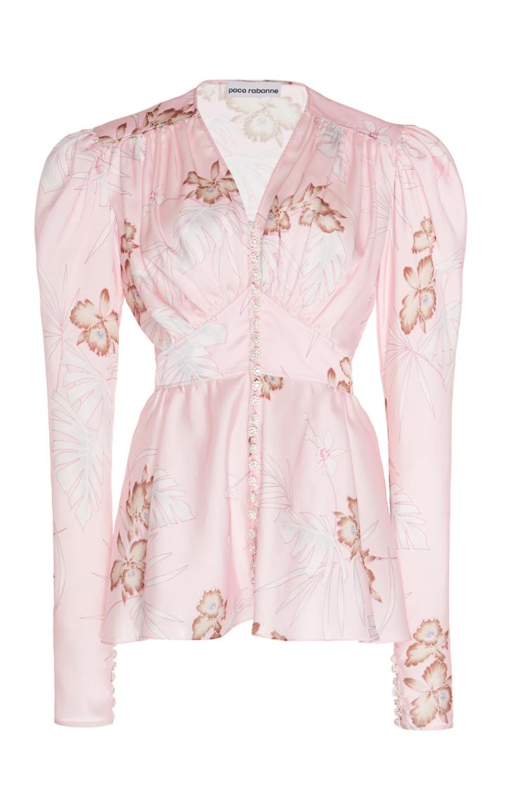 Paco Rabanne Embellished Floral-print Satin Blouse