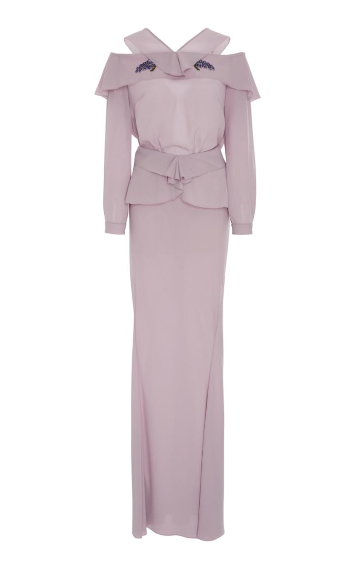 Zac Posen Cold Shoulder Crepe Gown
