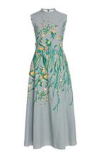 Lela Rose Embroidered Gingham Maxi Dress