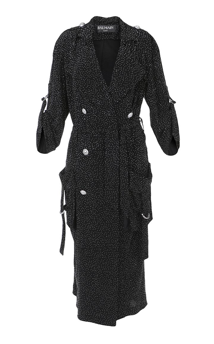 Balmain Glitter Double-breasted Chiffon Trench Coat