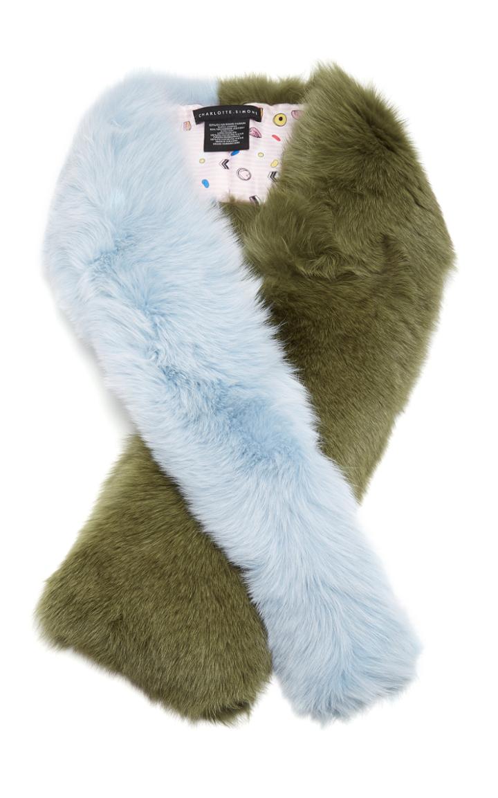 Charlotte Simone Criss-cross Two-tone Fur Scarf