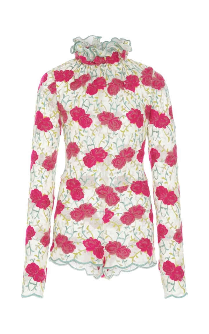Luisa Beccaria Embroidered Lace Long Sleeve Blouse