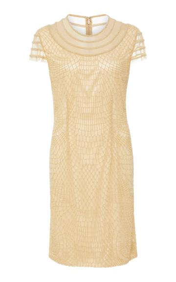 Joanna Mastroianni Gold Web Embroidered Dress