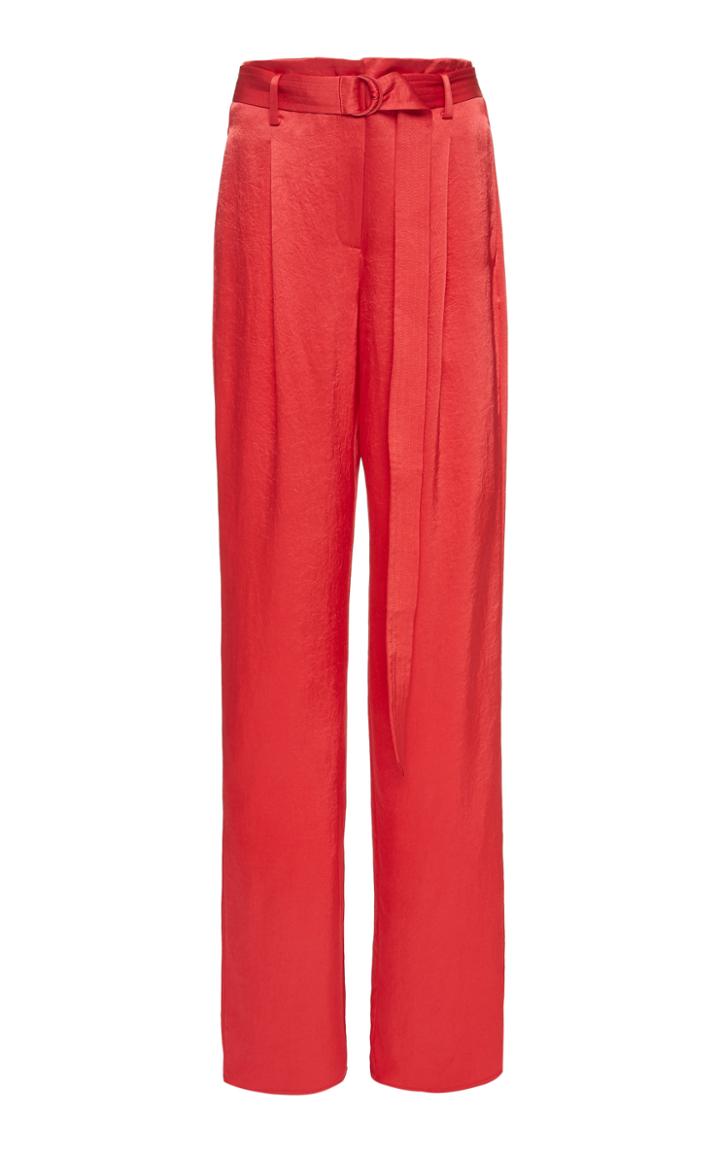 Lapointe Stretch Crinkle Satin High Waisted Belted Pant