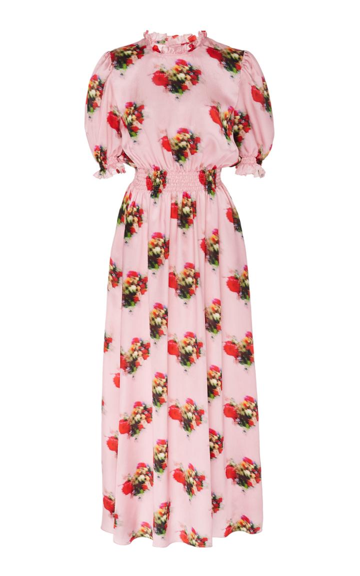 Adam Lippes Printed Smocked Silk Dress