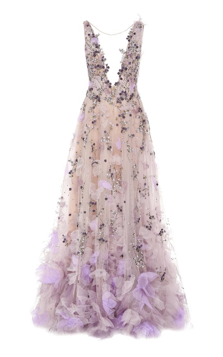 Marchesa Floral-appliqu Embroidered Organza Gown