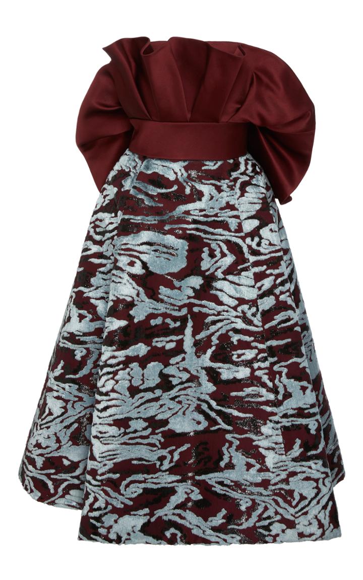 Elizabeth Kennedy Novelty Velvet Tea Length Cocktail Dress With Ruffle