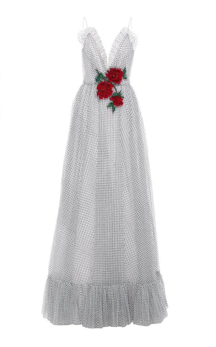 Rodarte Floral-embroidered Flocked Chiffon Gown