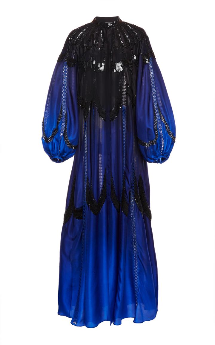Moda Operandi Alberta Ferretti Silk Habotay Gown Embellished Neckline Size: 40