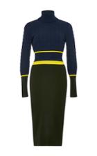 Mary Katrantzou Navy And Green Virgin Wool Falo Turtleneck Dress