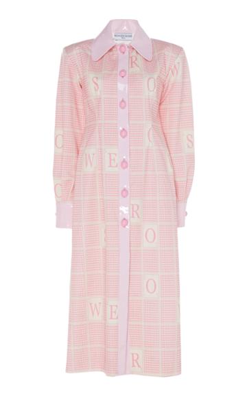 Rowen Rose Long Vinyl-trimmed Logo-printed Denim Trench Coat