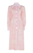Rowen Rose Long Vinyl-trimmed Logo-printed Denim Trench Coat