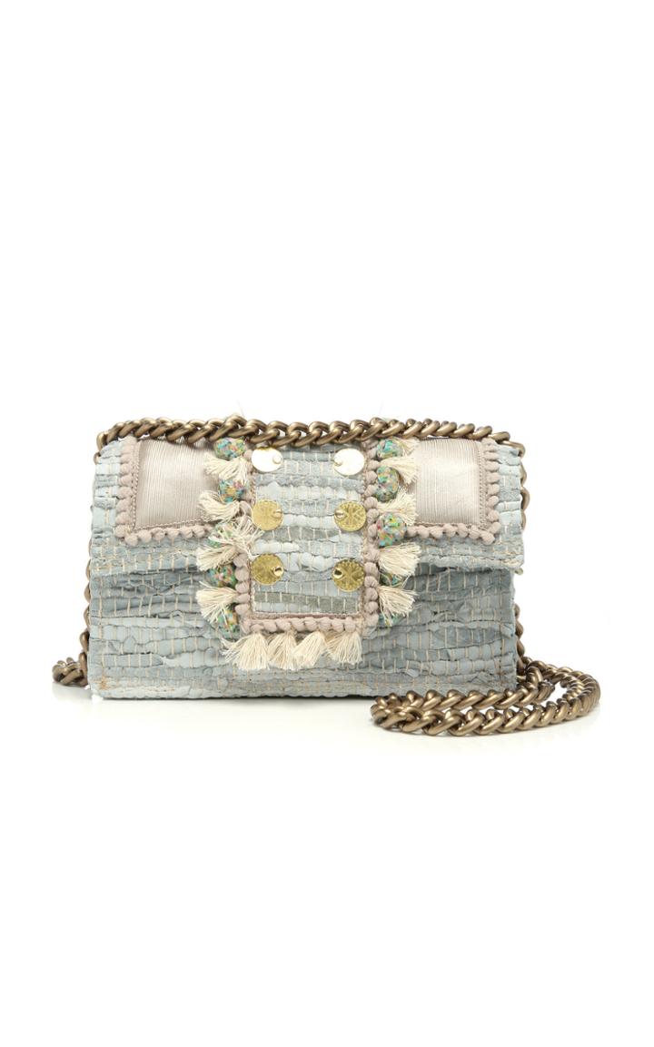 Kooreloo Hollywood Babe Leather-trimmed Woven Cotton Shoulder Bag