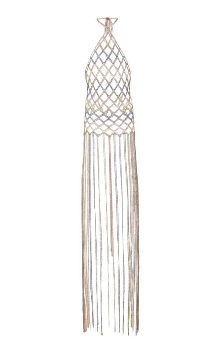 Rosetta Getty Fringe Mesh Halter Top