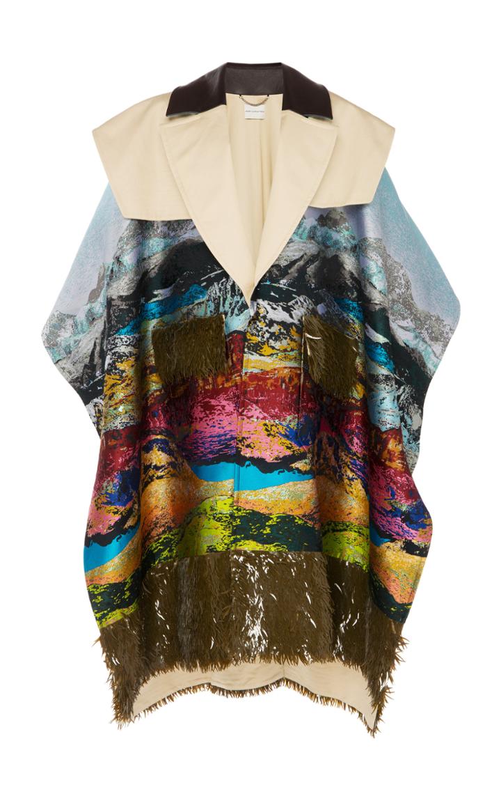 Mary Katrantzou Leather-trimmed Brocade Landscape Cape