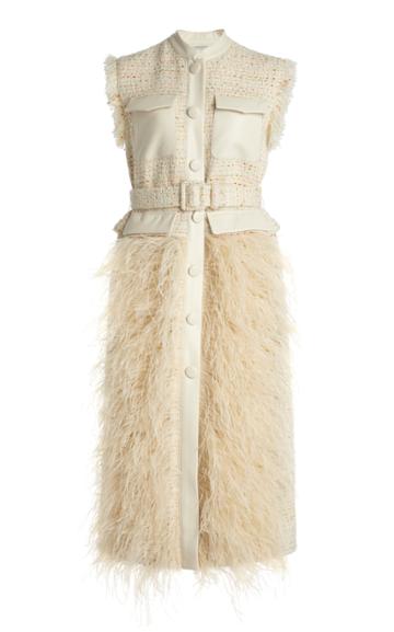Moda Operandi Huishan Zhang Wyatt Feather-embellished Tweed Long Vest