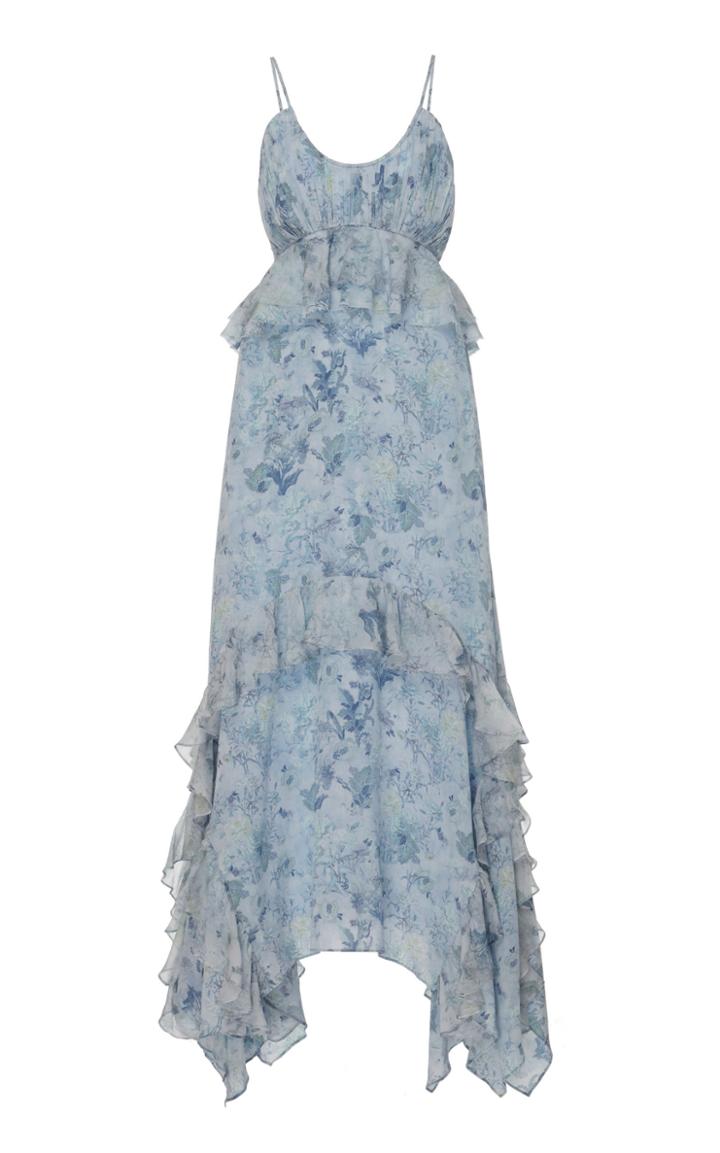 Amur Promise Ruffled Silk Asymmetrical Maxi Dress
