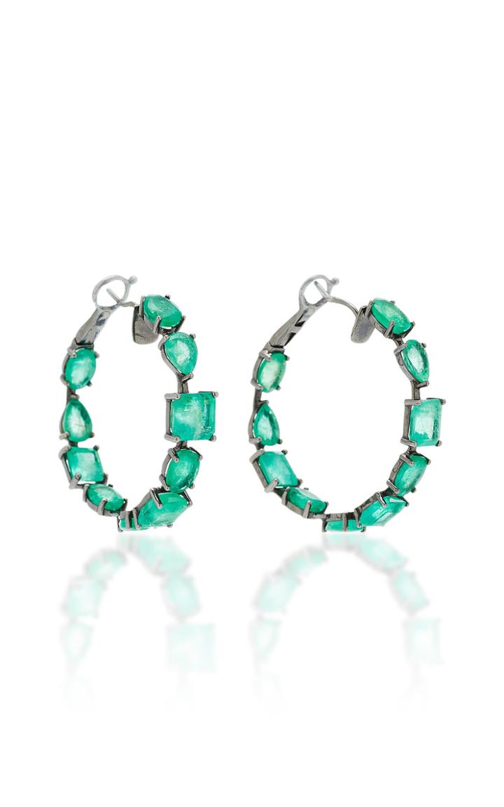 Nina Runsdorf M'o Exclusive One-of-a-kind Emerald Mixshape Hoop Earrings