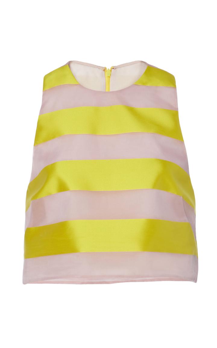 Lela Rose Striped Chiffon Sleeveless Cropped Top