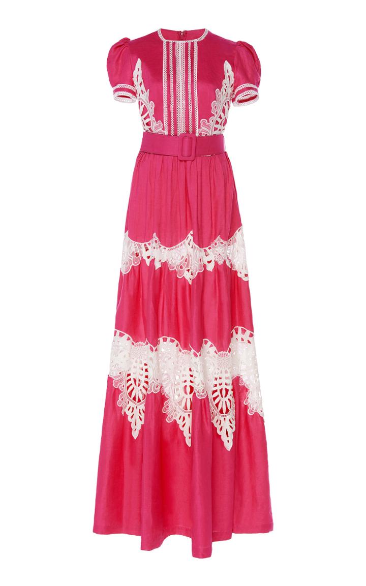 Moda Operandi Costarellos Linen Puff Sleeve Dress With Antique Broderie Anglaise App