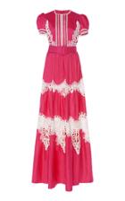 Moda Operandi Costarellos Linen Puff Sleeve Dress With Antique Broderie Anglaise App