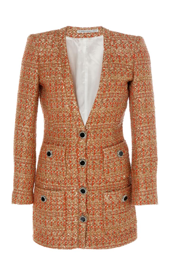 Alessandra Rich V-neck Sequin Tweed Mini Dress