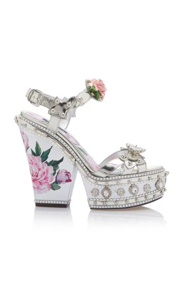 Dolce & Gabbana Floral Metallic Wedge Sandals