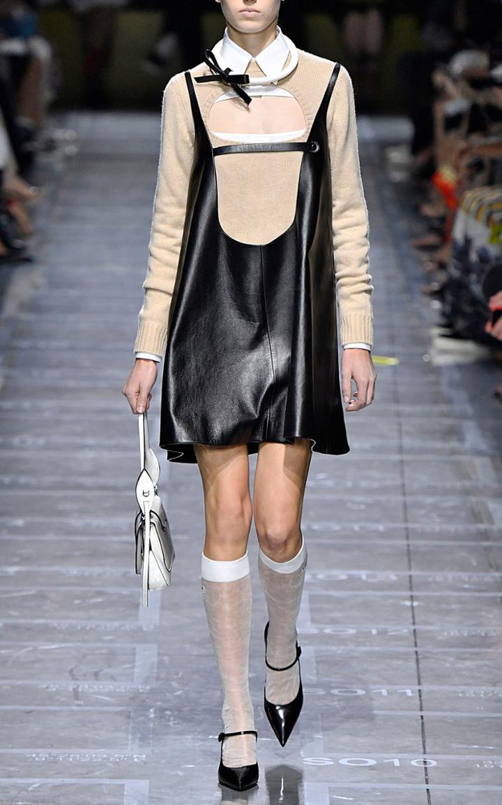 Prada Sleeveless Leather Trapeze Dress