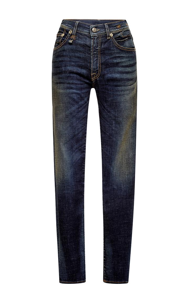 R13 High Rise Dark Wash Distressed Jeans