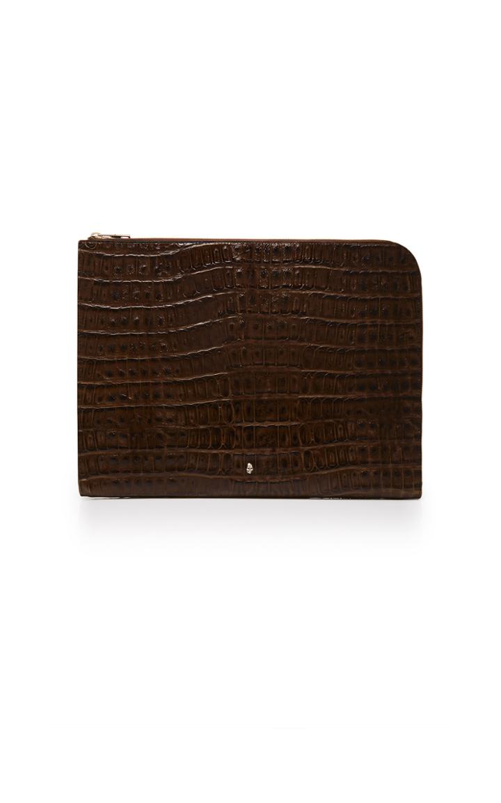 Alexander Mcqueen A4 Croc-effect Leather Pouch