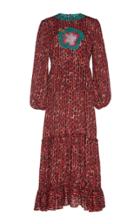 Rixo Mona Silk Long Sleeve Midi Dress
