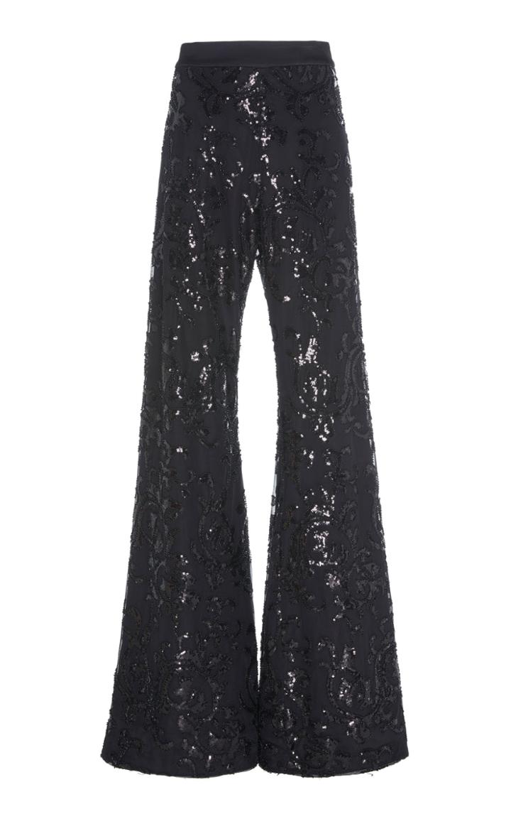 Alexis Silvestro Metallic Embroidered Wide-leg Pants