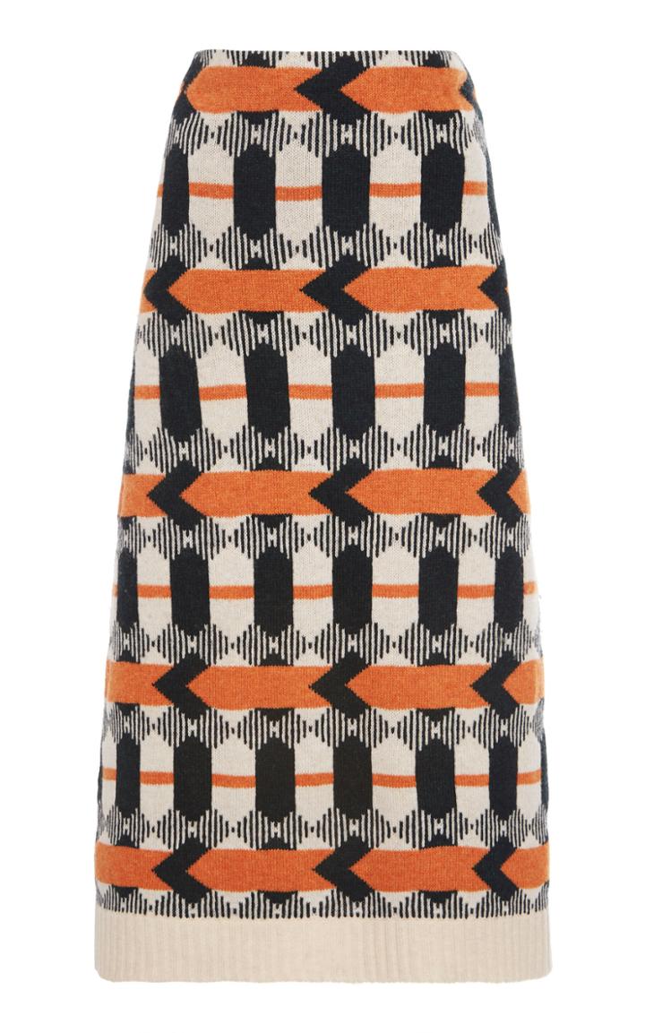 Moda Operandi Prada Patterned Wool Midi Skirt Size: 36