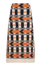 Moda Operandi Prada Patterned Wool Midi Skirt Size: 36