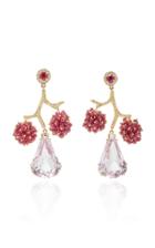 Hanut Singh Tree Of Life 18k Yellow Gold Diamond Ruby And Quartz Drop Earrings