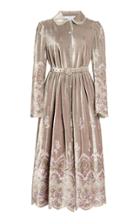 Moda Operandi Luisa Beccaria Belted Embroidered Velvet Shirt Dress