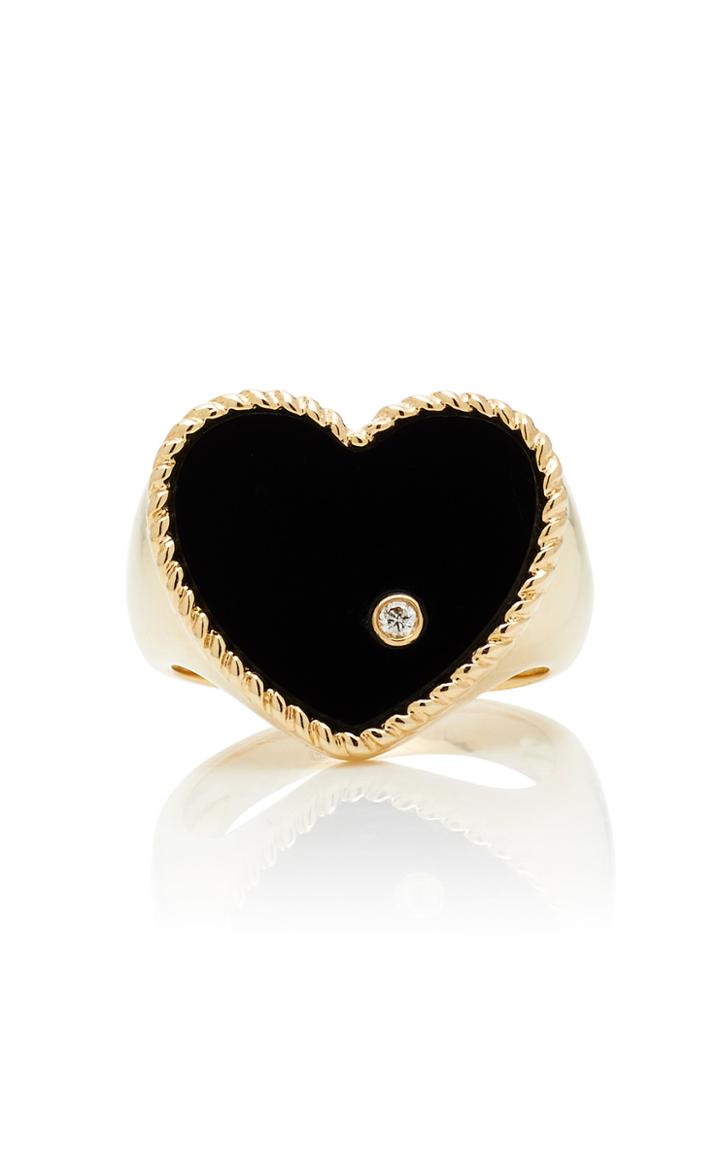 Yvonne Leon 9k Gold, Diamond And Onyx Signet Ring