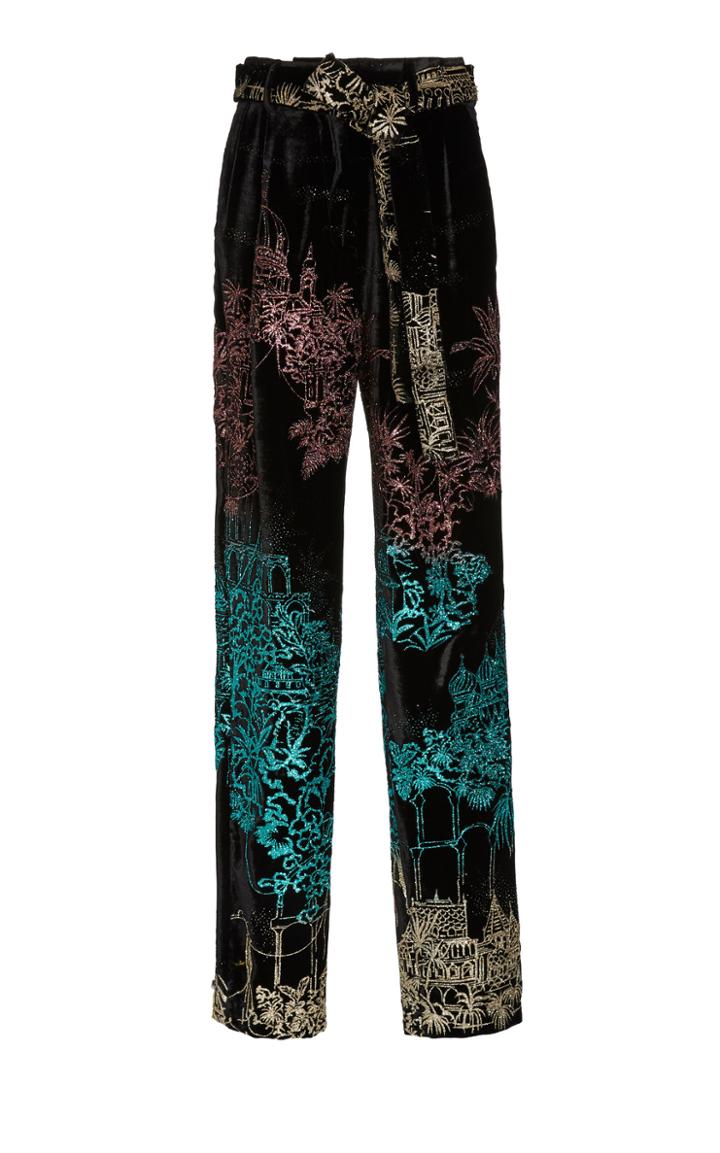 Prabal Gurung Simone Glitter Velvet Belted Trousers