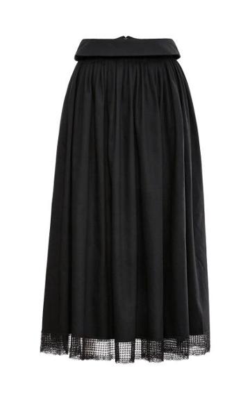 Meadham Kirchhoff  Lace-trimmed Cotton A-line Midi Skirt Black