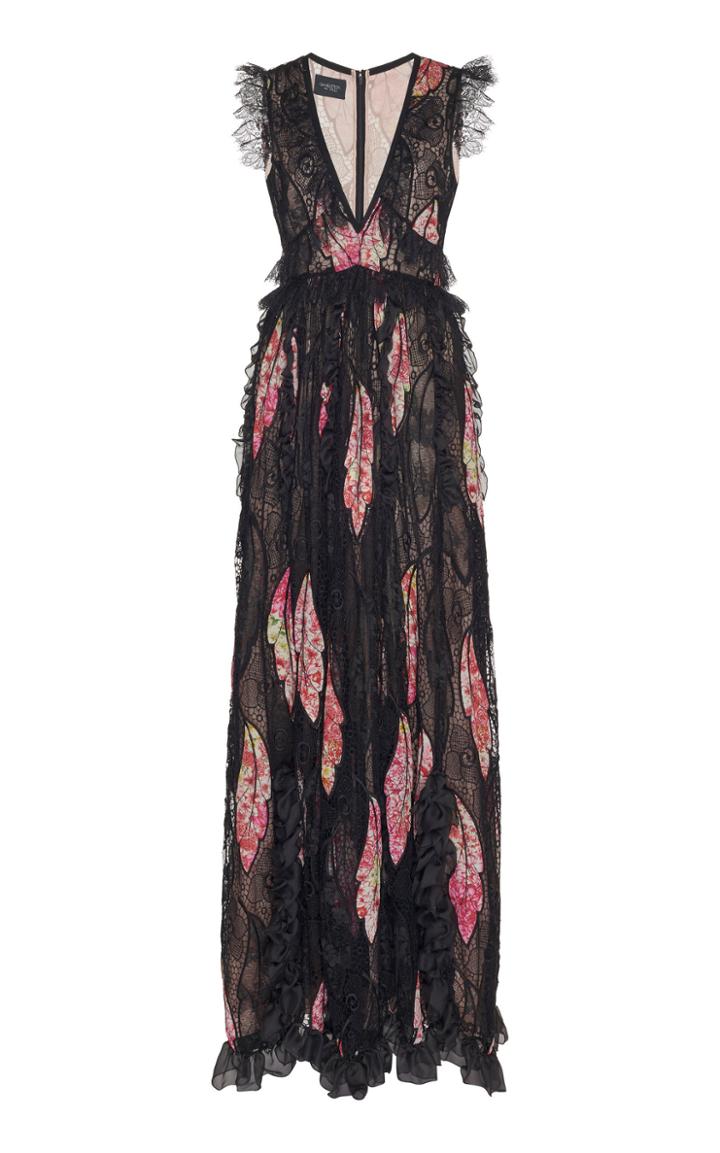 Giambattista Valli Feather Lace V-neck Dress