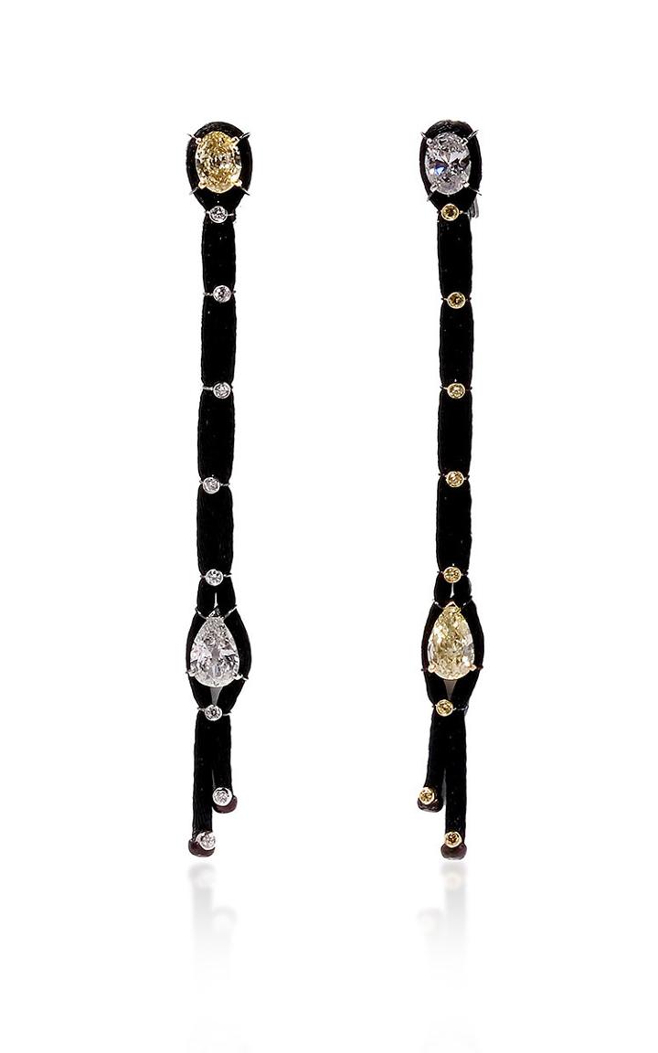 Fabio Salini Earrings With Yellow And White Diamonds On Black Silk