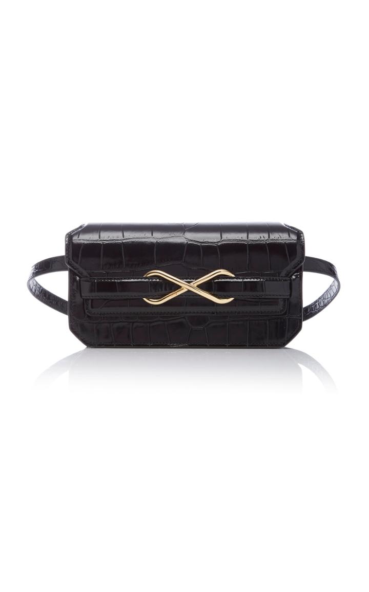 Cushnie Infinity Croc Embossed Leather Clutch With Belt
