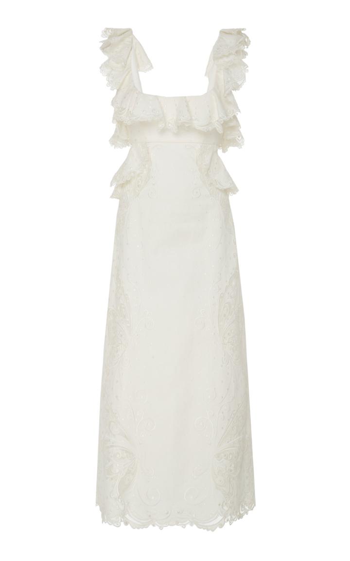 Zimmermann Cutout Ruffled Silk-blend Midi Dress Size: 0