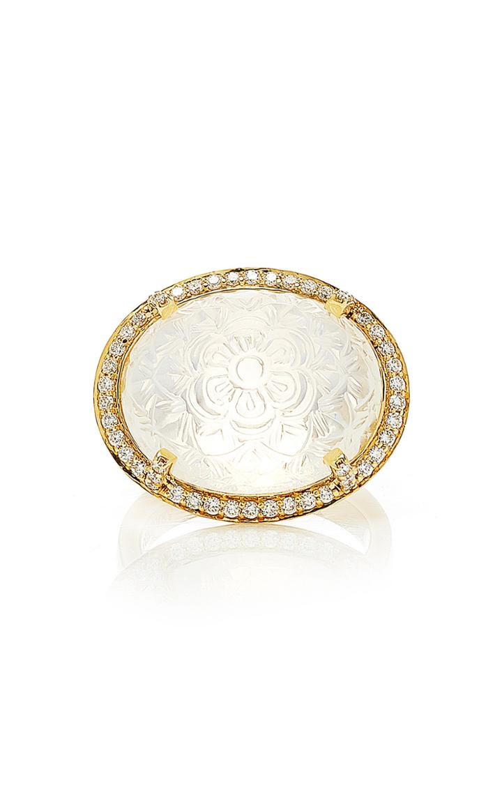 Goshwara G-one 18k Yellow Gold Diamond And Moon Quartz Ring