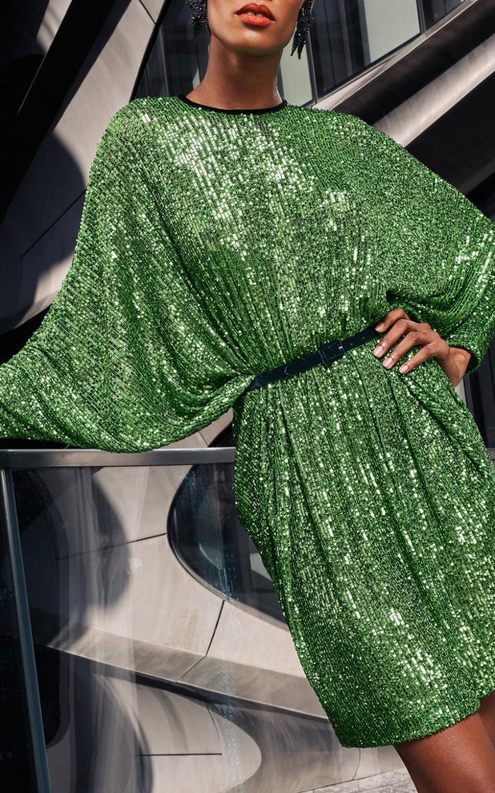 Moda Operandi Naeem Khan Sequin Dress With Belt And Piping