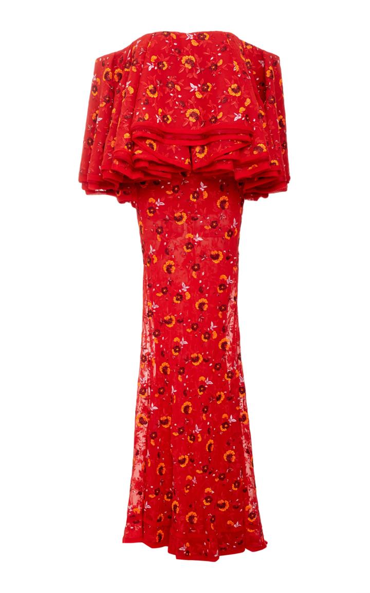 Zac Posen Floral Embroidered Chiffon Gown