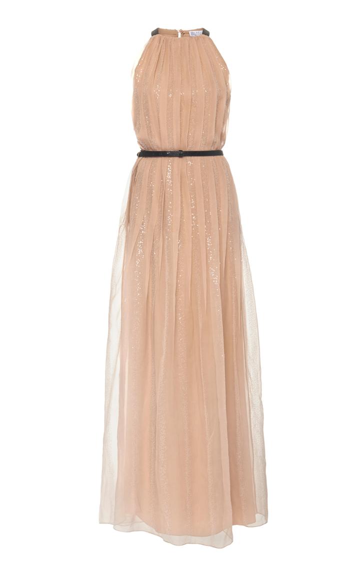 Brunello Cucinelli Belted Sequined Silk-chiffon Maxi Dress